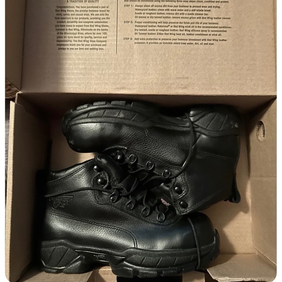 Women’s Black Leather Red Wing Safety Toe Hiker Work Boots. Size 6 1/2 D - Picture 1 of 6